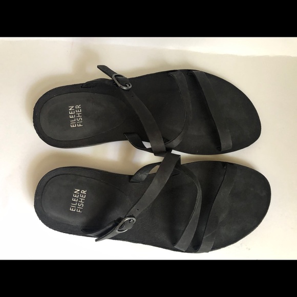Eileen Fisher black Dali slide sandals slim strap - Picture 10 of 14